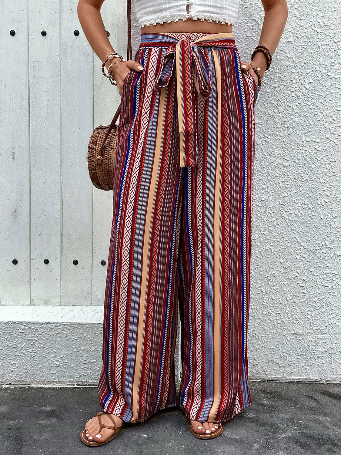 Tied Geometric Wide Leg Pants.