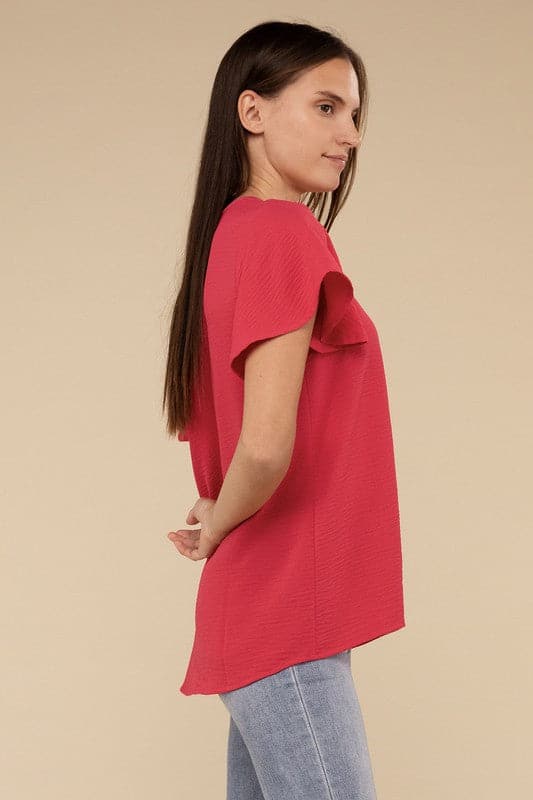 Woven Airflow Flutter Sleeve Top.