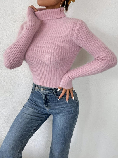 Ribbed Turtleneck Long Sleeve Sweater.