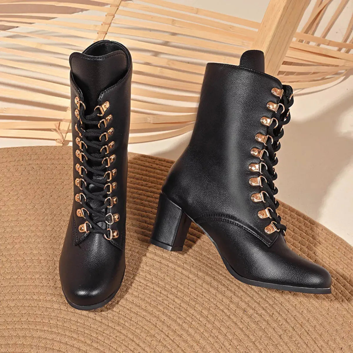 Lace-Up Boots with Block Heel Simply Love