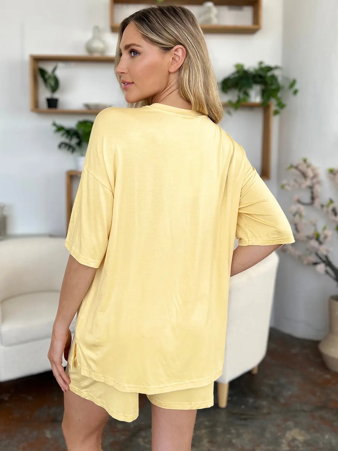 Basic Bae Bamboo Full Size Round Neck Drop Shoulder T-Shirt and Shorts Set - Love Salve