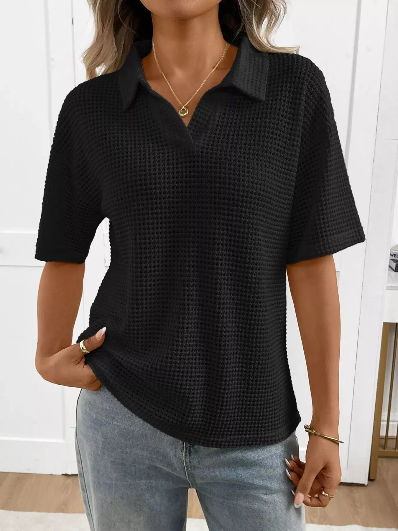 Striped Knit Short Sleeve Top Simply Love