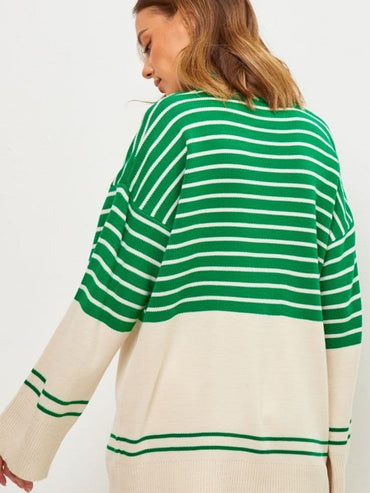 Chic striped mock neck sweater with long sleeves