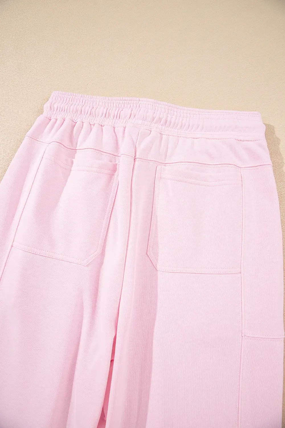 Light Pink Drawstring Waist Patchwork Solid Color Jogger Pants Love Salve