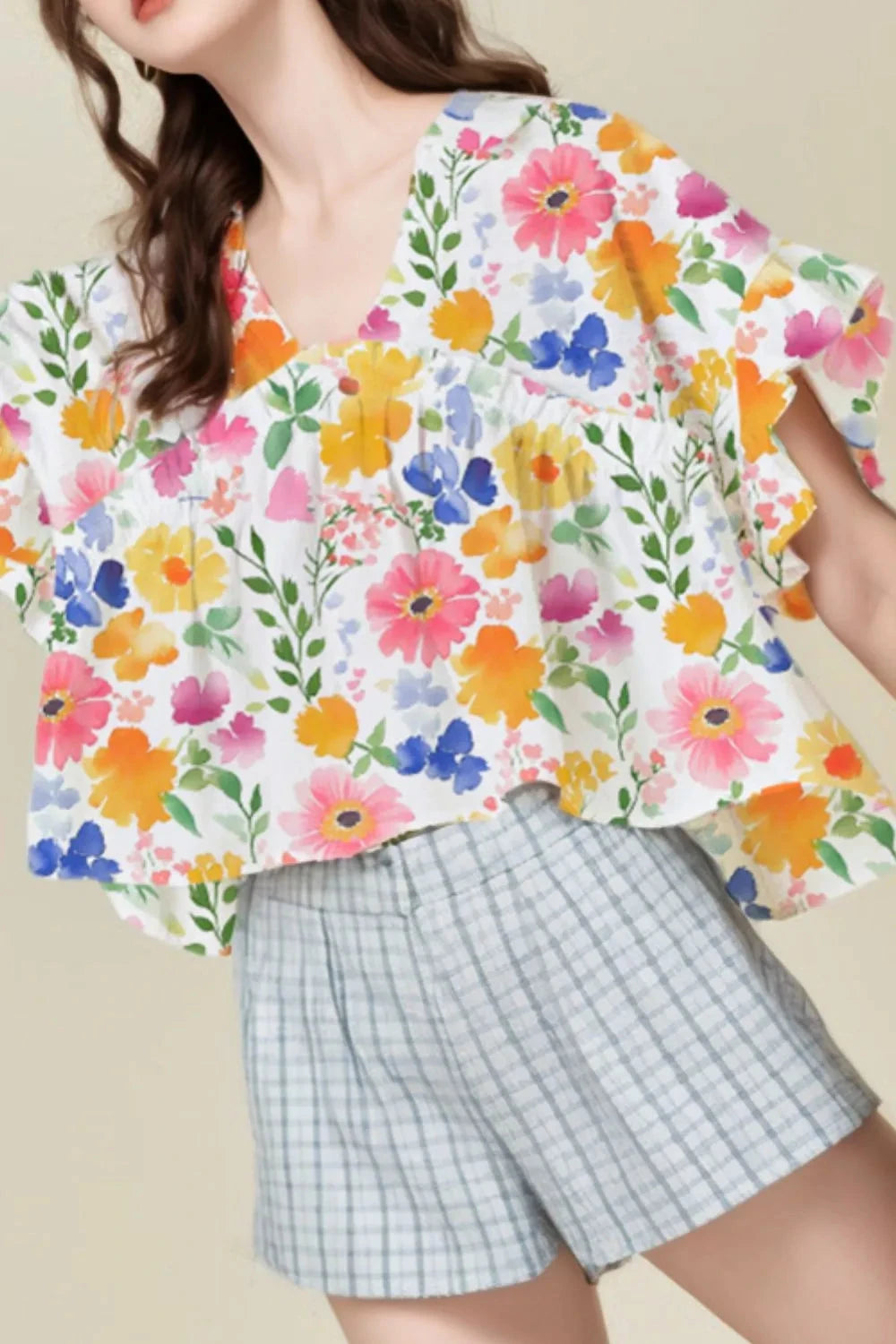 Floral Boxy Fit Ruffled Short Sleeve Blouse Simply Love