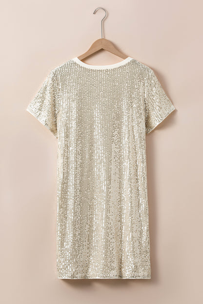 Glamorous light pink plus-size sequin T-shirt dress with short sleeves