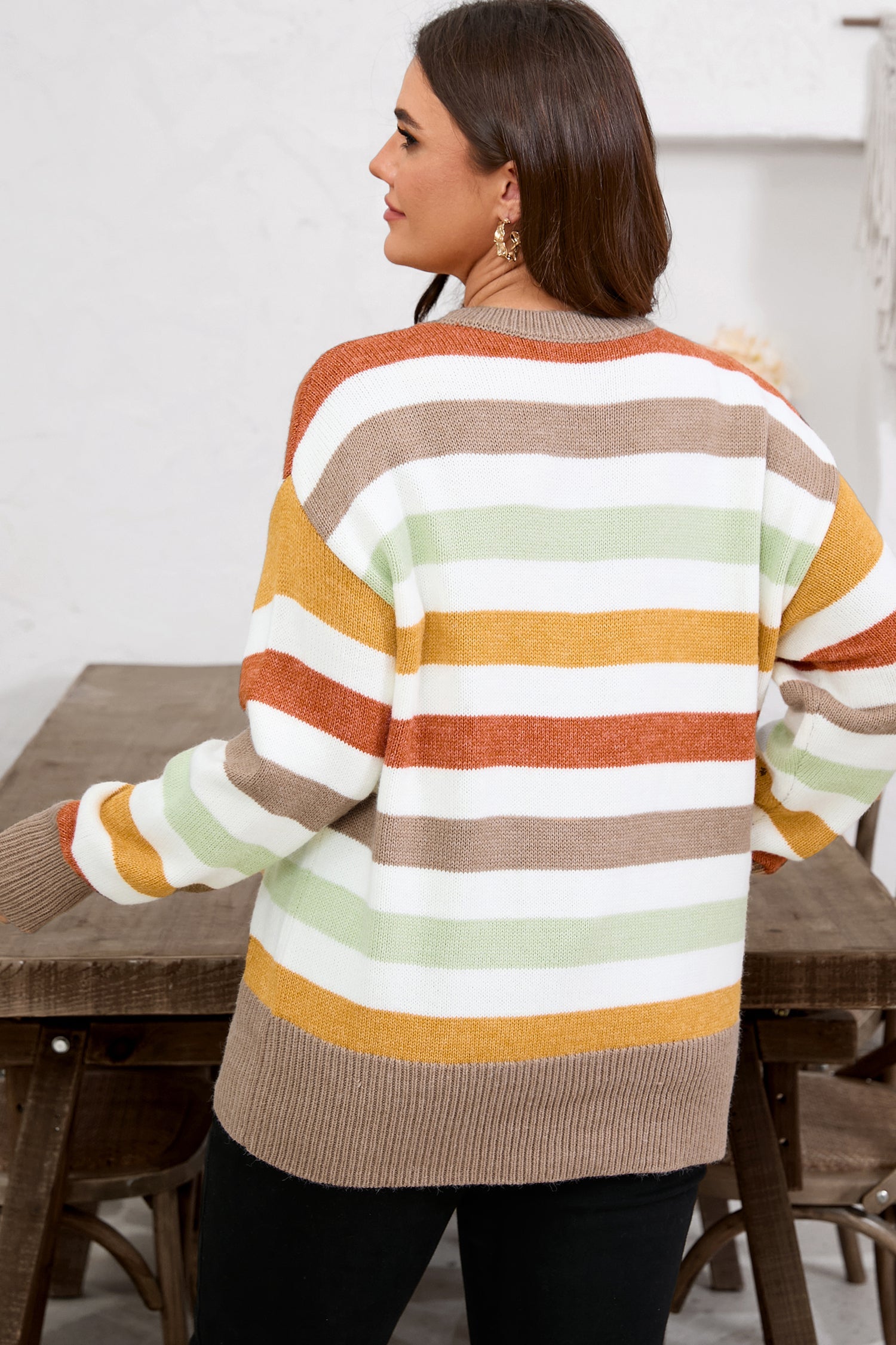 Dear-Lover Striped Colorblock Plus Size Women's Sweater Casual Fall Style Cozy Knit Dear-Lover Dropshipping
