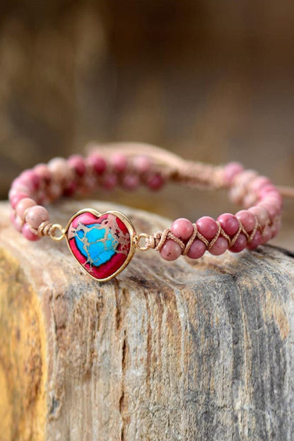 Handmade Heart Shape Natural Stone Bracelet.