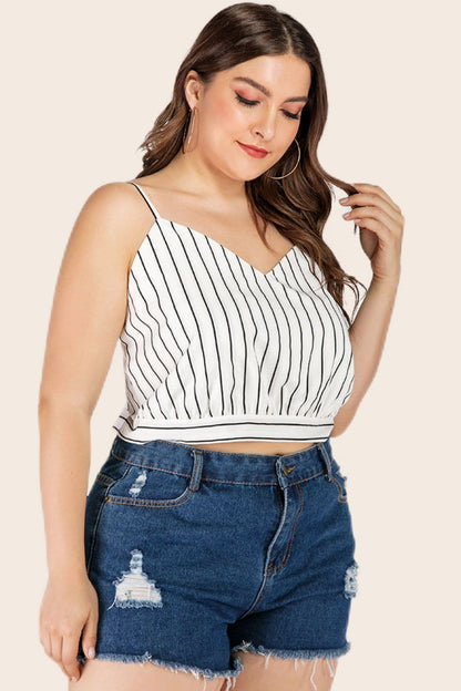 Plus Size Striped Tie-Back Cropped Cami.