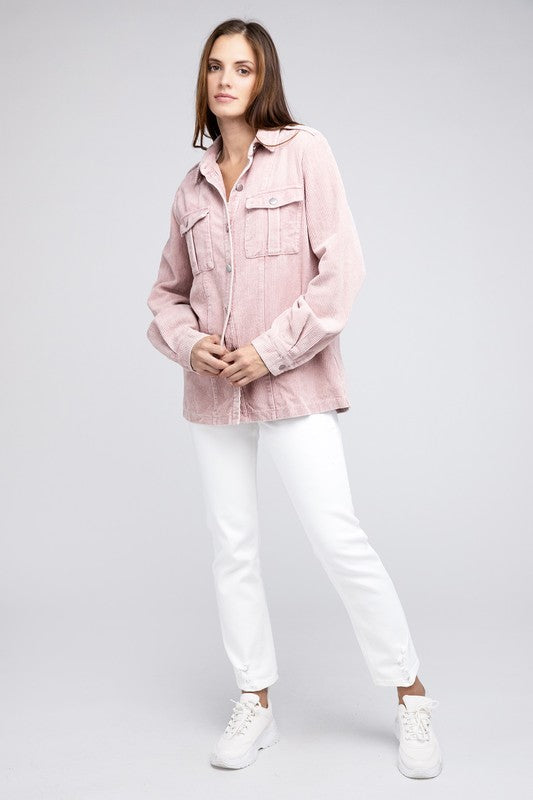 Corduroy Button-Up Jacket for Women