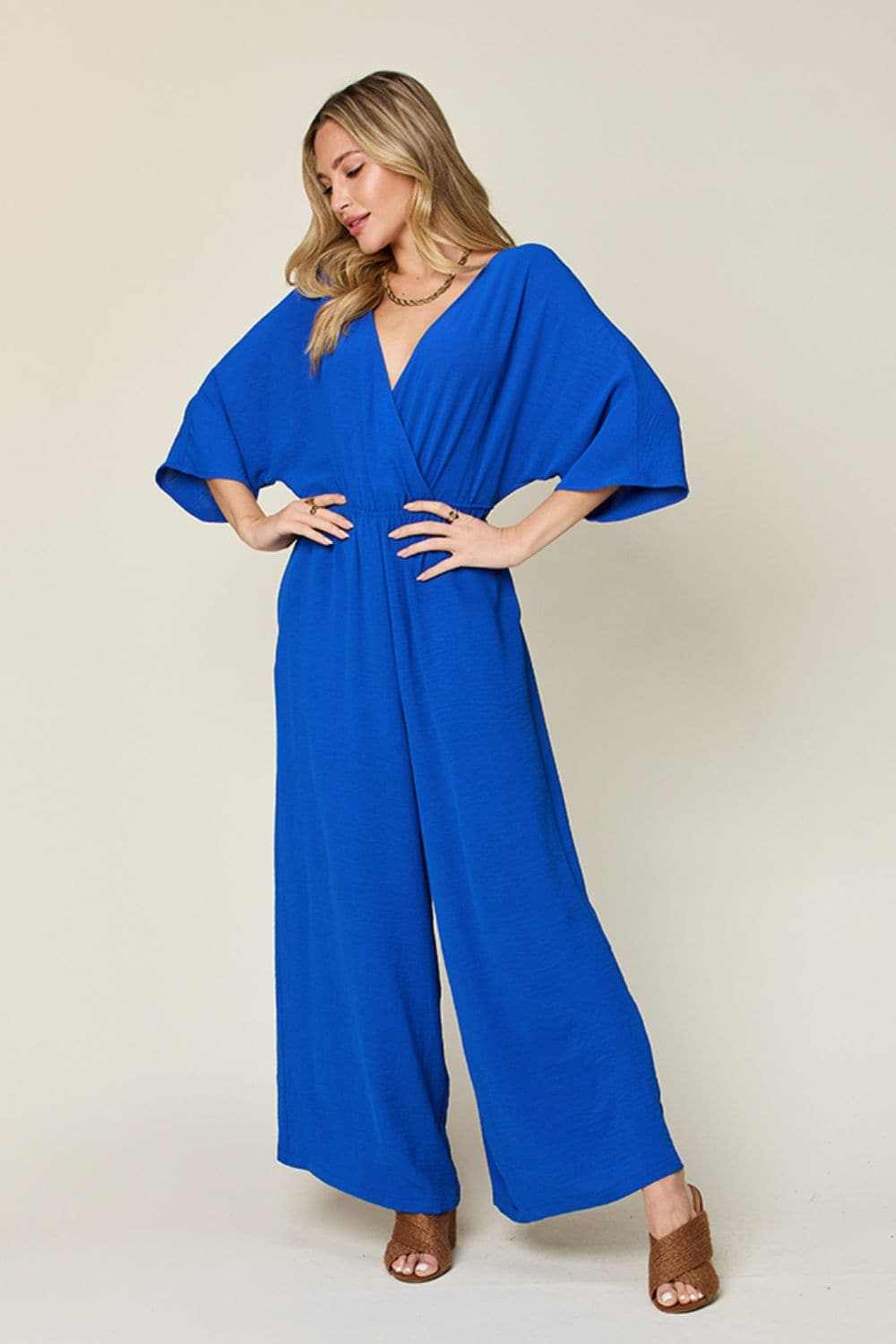 Chic surplice wide leg jumpsuit - Love Salve 