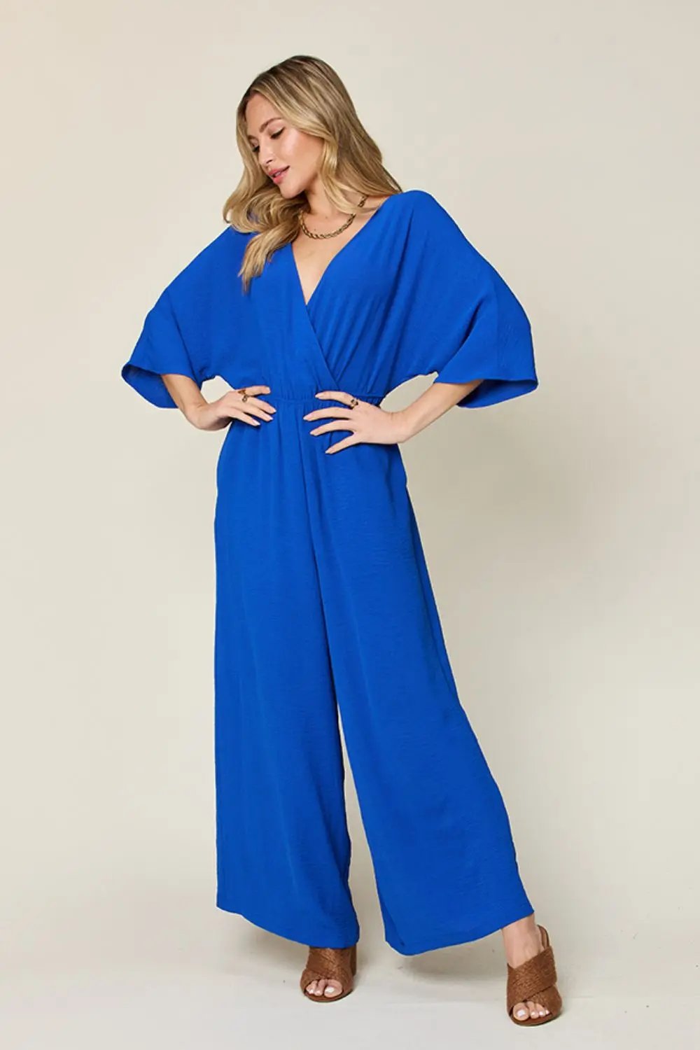Double Take Full Size Half Sleeve Wide Leg Jumpsuit - Love Salve