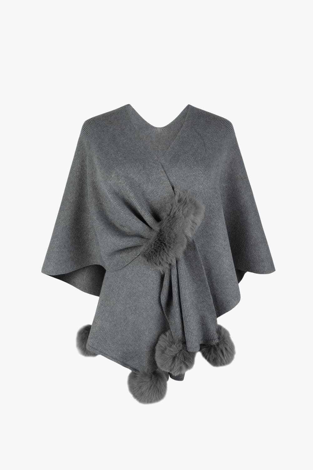 Surplice Neck Pom-Pom Trim Poncho.