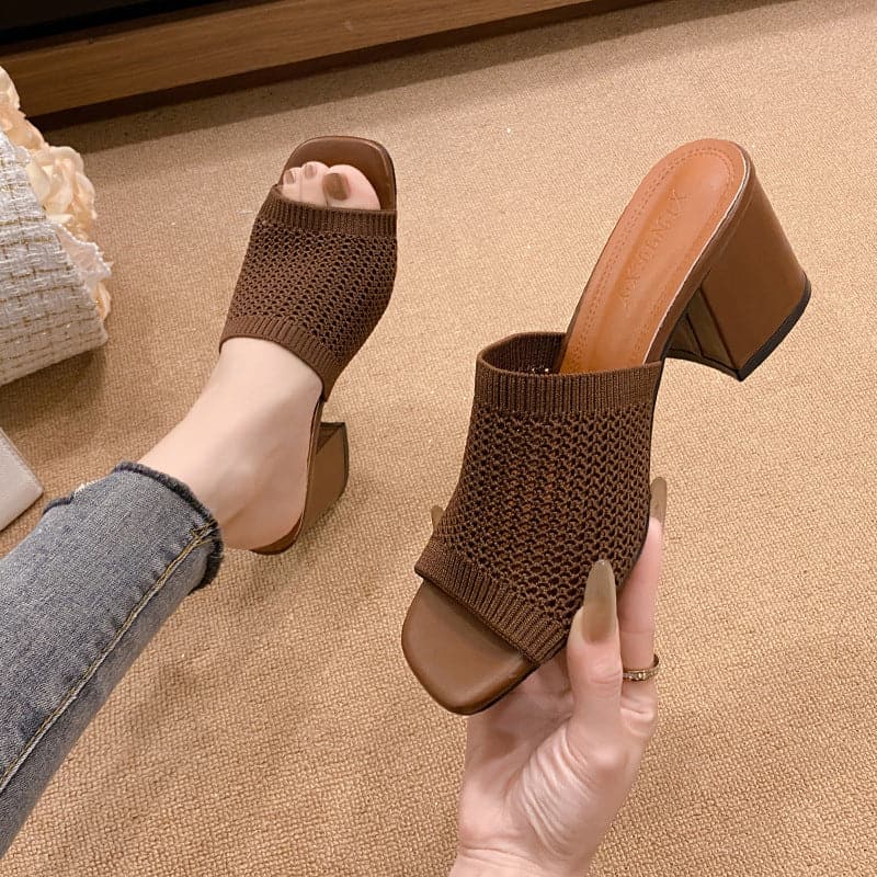 Block Heel Knit Sandals.