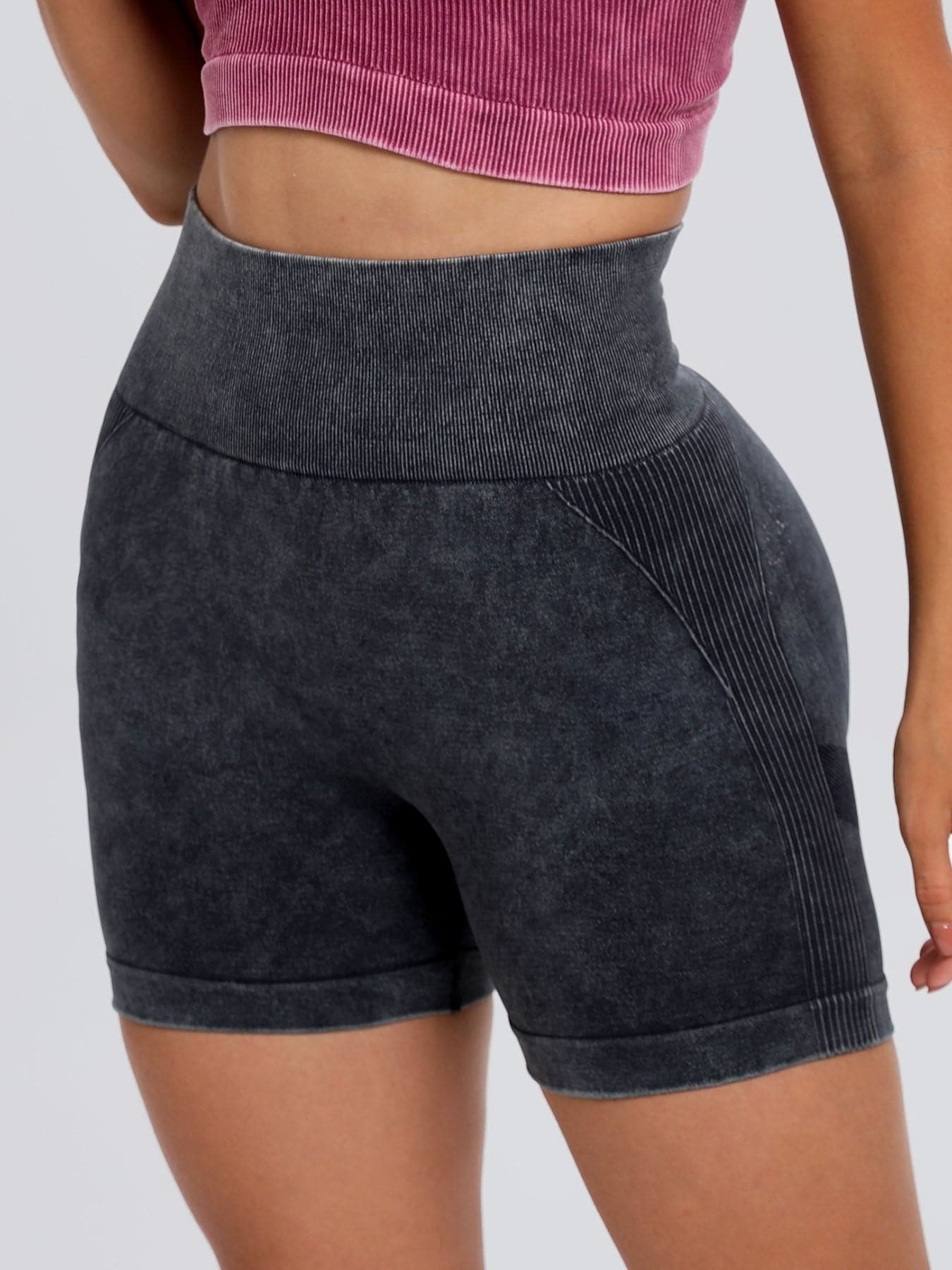 Washed High Waist Active Shorts.