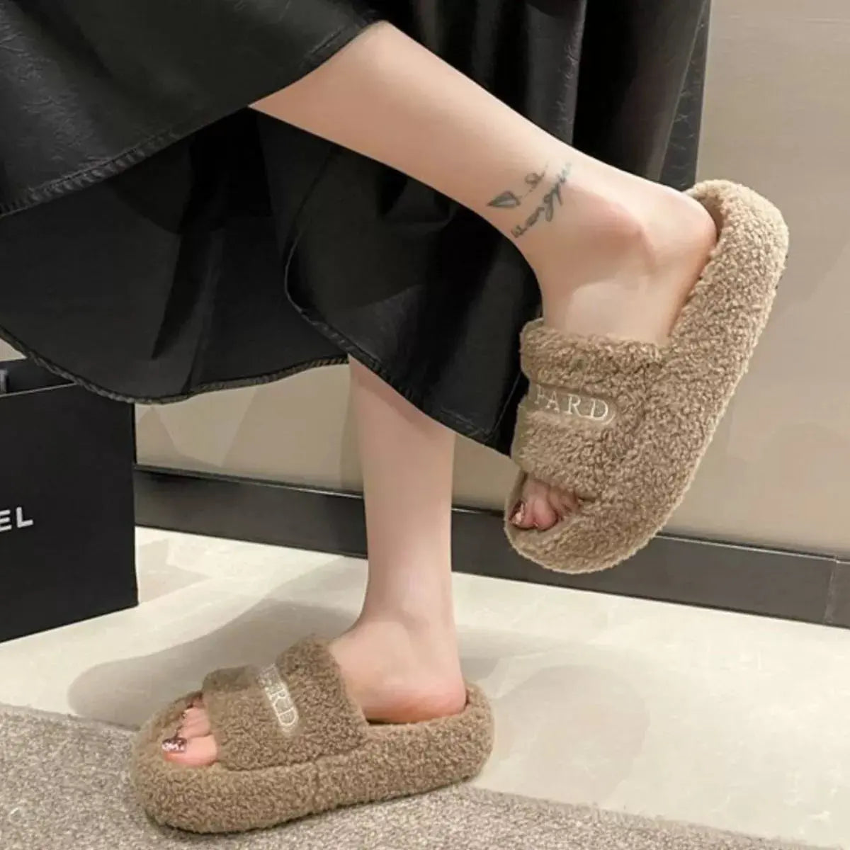 Fuzzy Plush Open Toe Slippers Simply Love