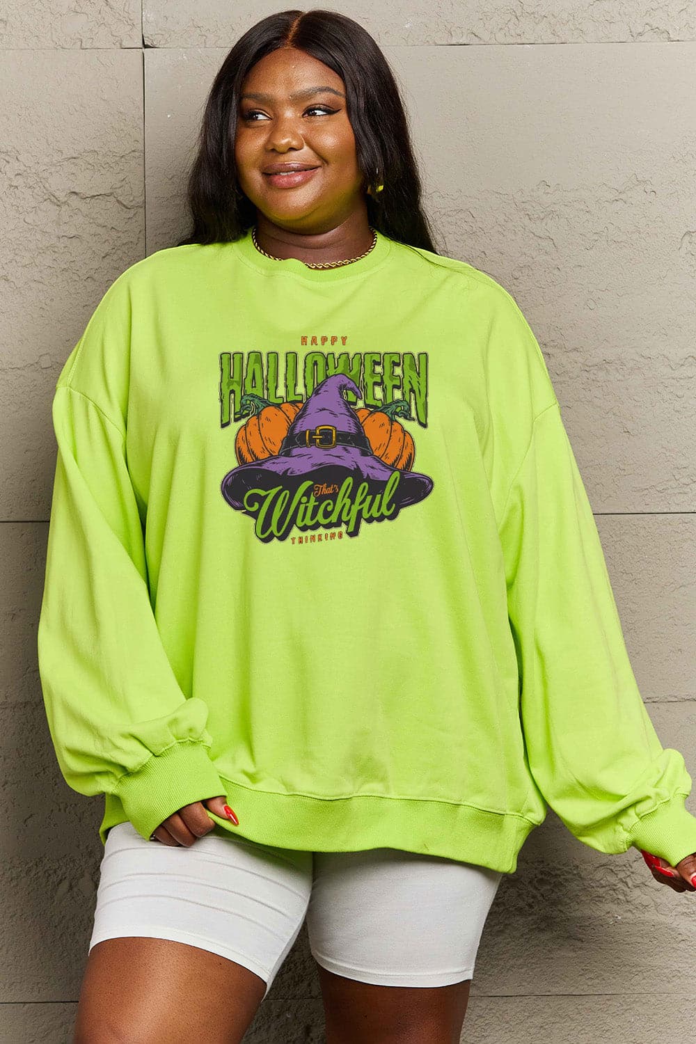 Simply Love Full Size Witch Hat Graphic Sweatshirt.