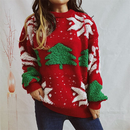 Snowflake Round Neck Long Sleeve Sweater.