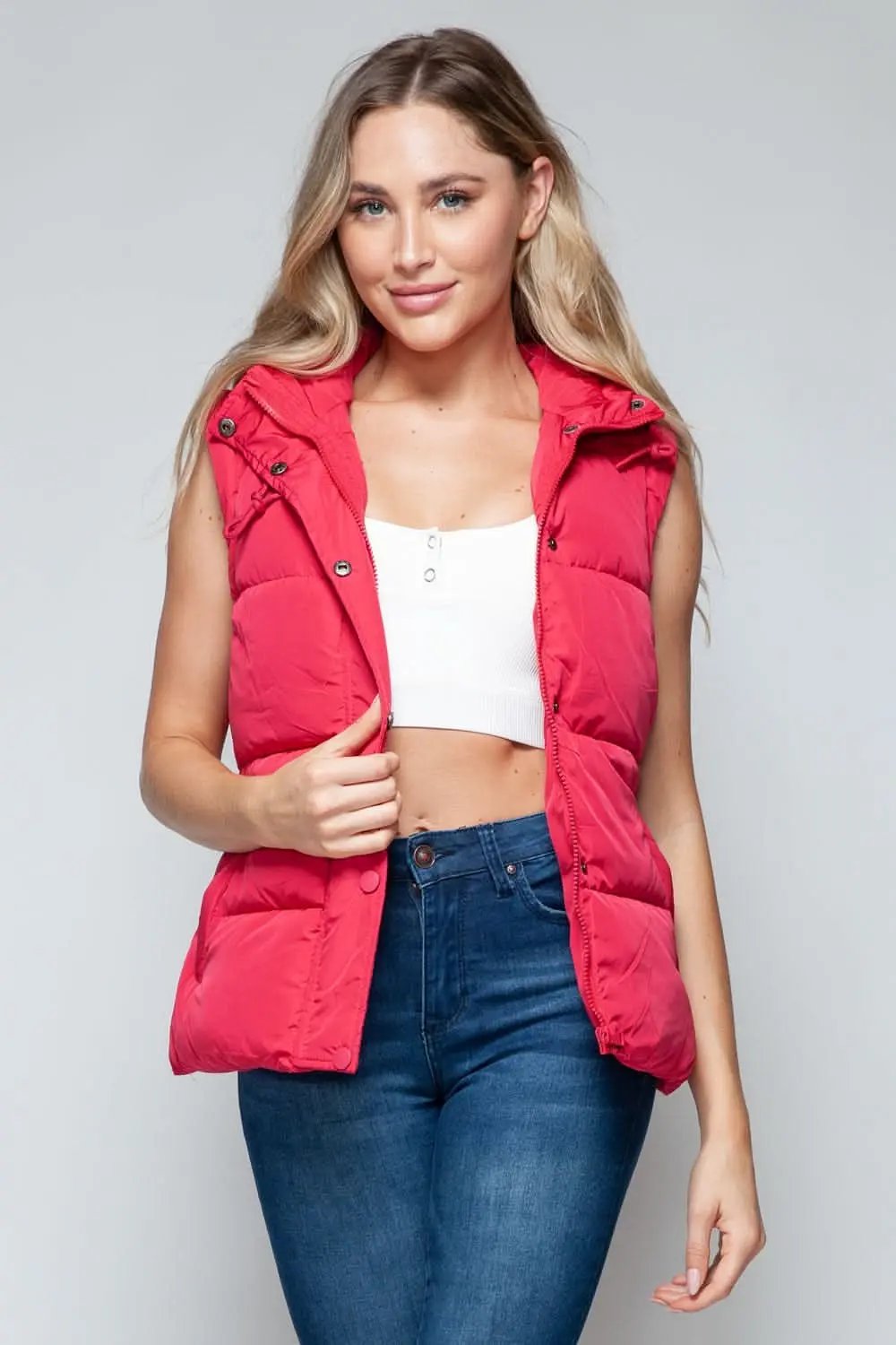 Snobbish hooded vest with zip and snap closures - Love Salve 
