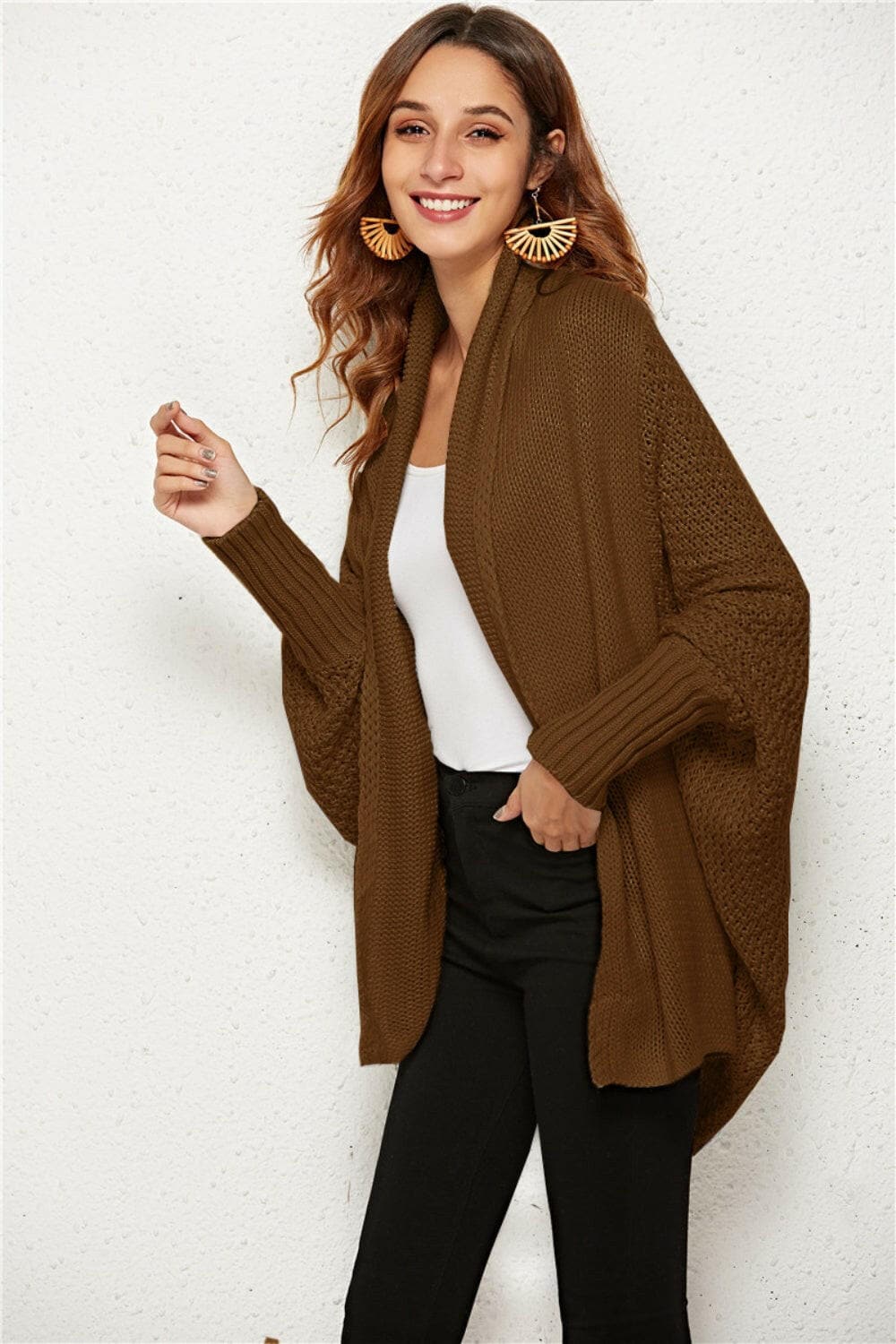 Open Front Batwing Sleeve Cardigan.