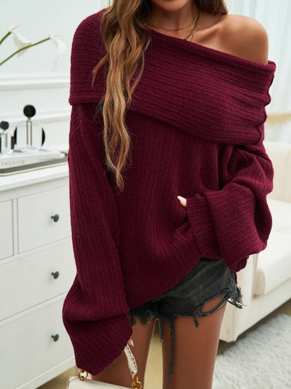 Off-Shoulder Extra-Long Sleeve Sweater.