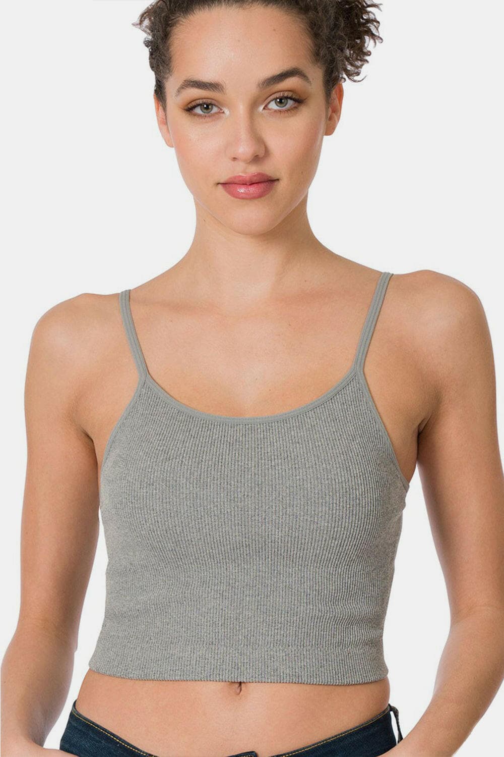 Zenana Ribbed Seamless Cropped Cami with Bra Pads.