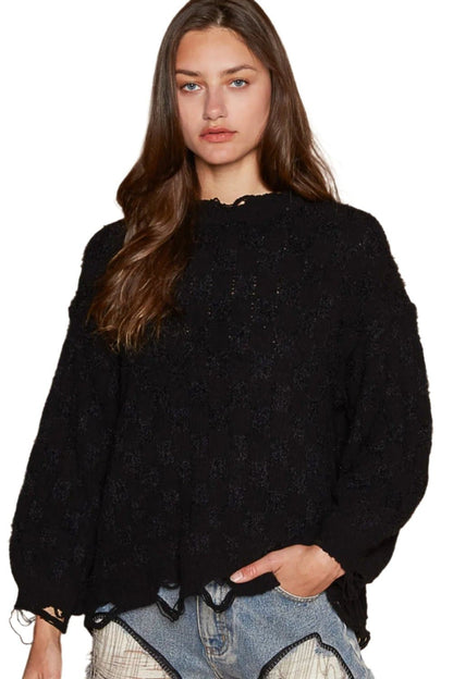 POL Cable Knit Cutout Long Sleeve Sweater.