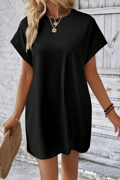 Casual pocketed round neck tee dress