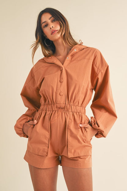 Cozy chic snap-down hooded romper