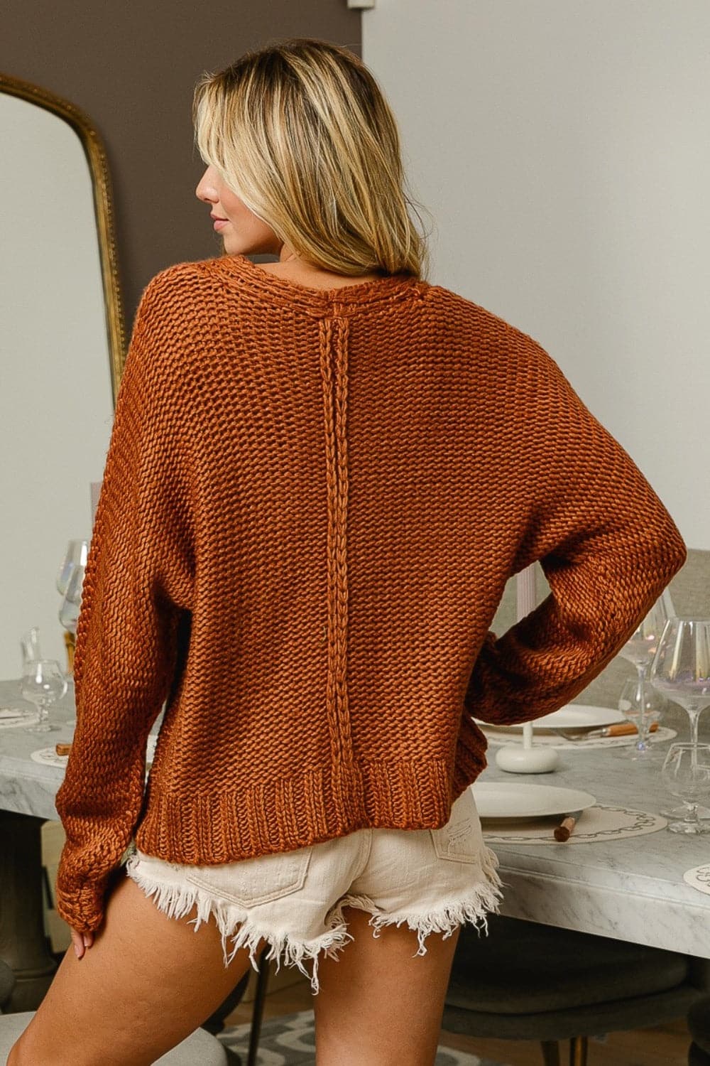 BiBi V-Neck Cable Knit Sweater.