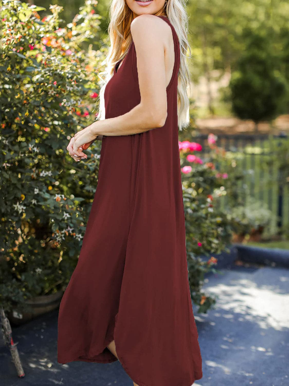 Full Size V-Neck Midi Tank Dress.