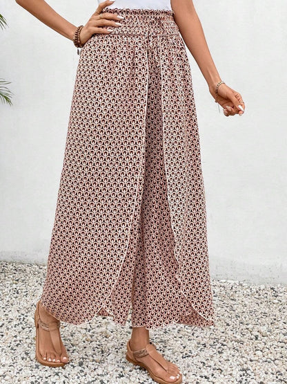 Tied Printed Wide Leg Pants.