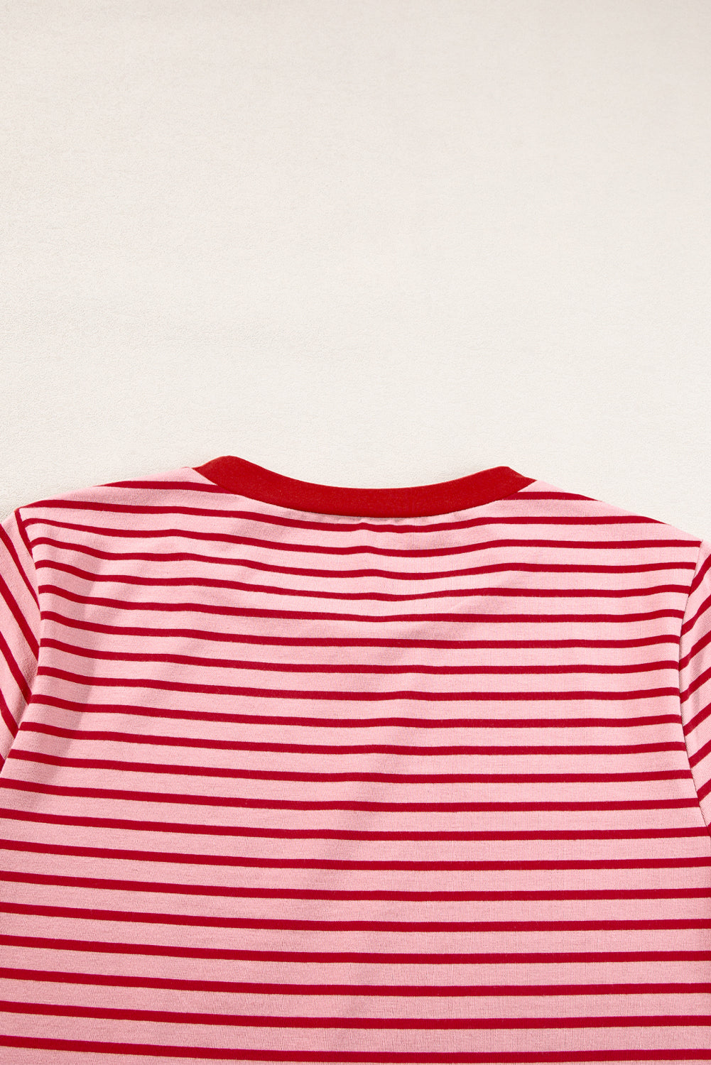 Pink Stripe Crew Neck Casual T Shirt