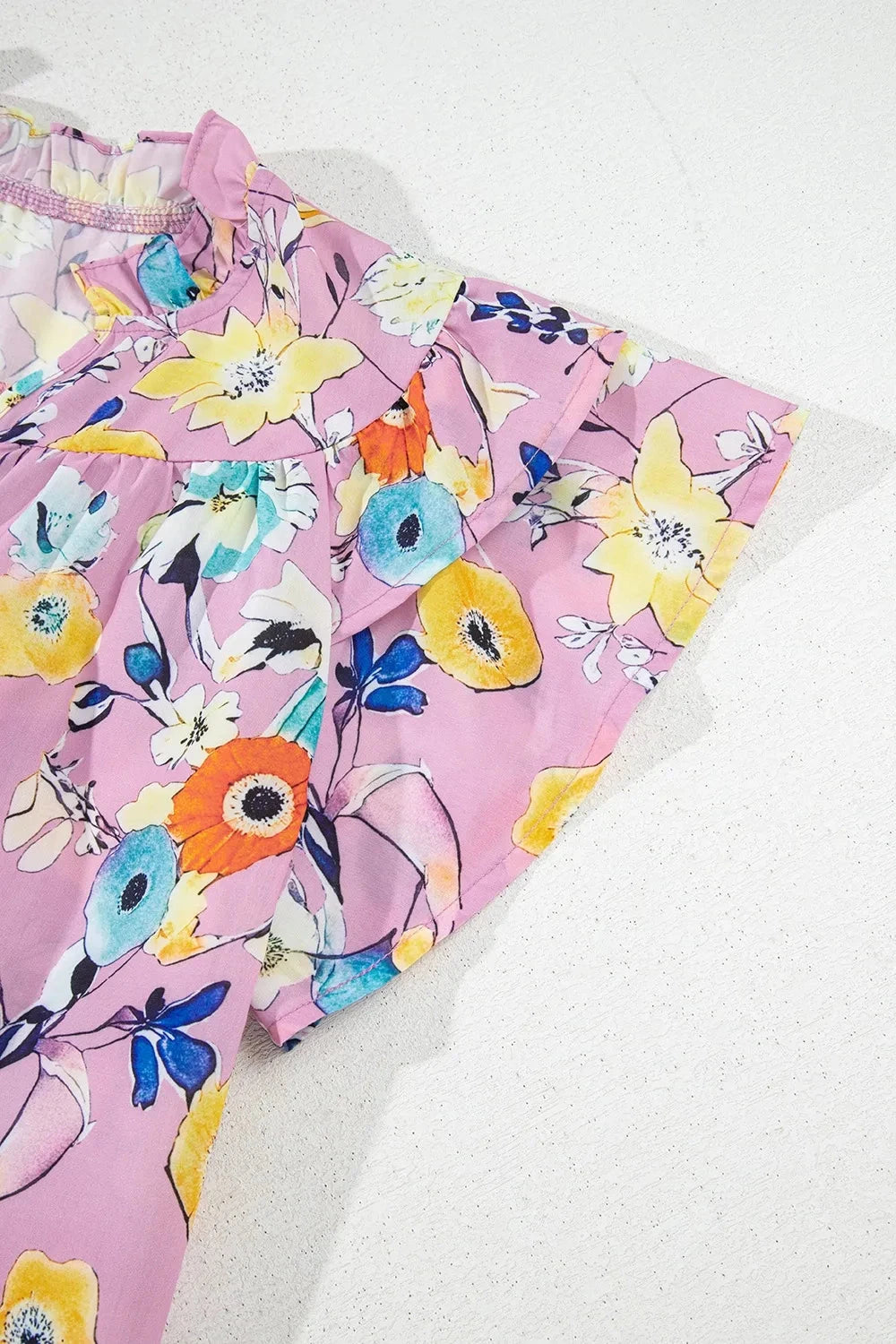 Printed Notched Double Layered Ruffle Sleeve Blouse Simply Love