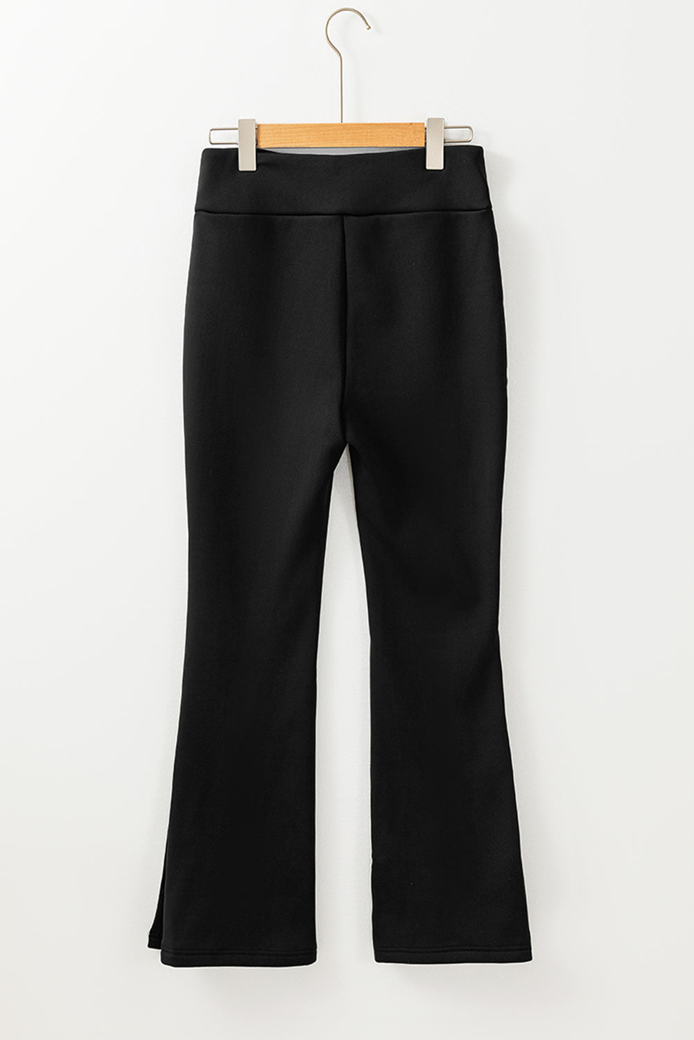 Cozy black thermal flare leg pants with stylish slits