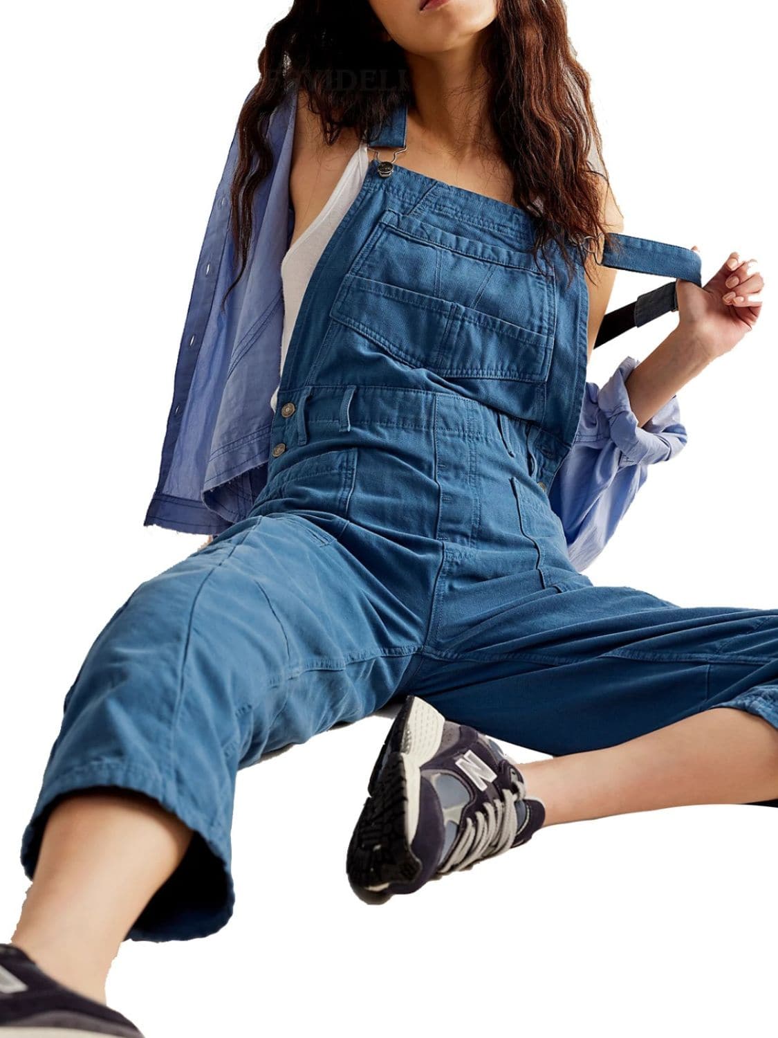 Pocketed Wide Strap Denim Overalls.