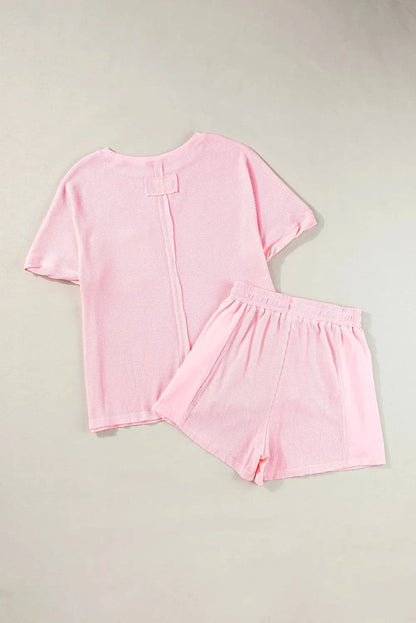 Waffle-Knit Half Sleeve Top and Shorts Set.