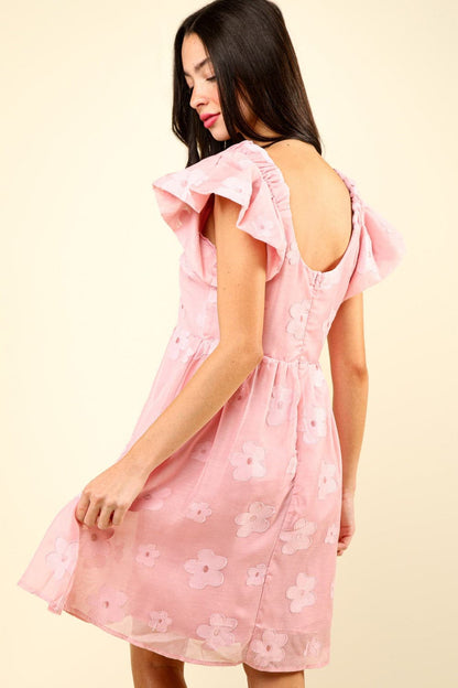 VERY J Flower Embroidered Organza Mini Dress.