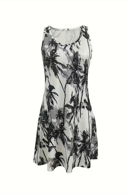 Printed Scoop Neck Wide Strap Mini Dress.