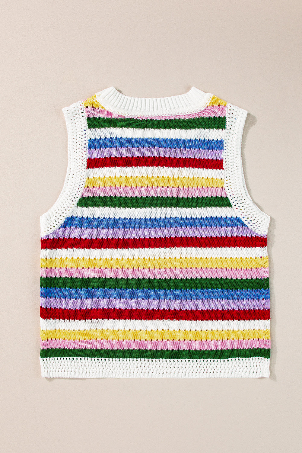 Vibrant striped knitted vest with eyelet detail