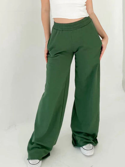 Wide Leg Pants with Elastic Waist and Pockets