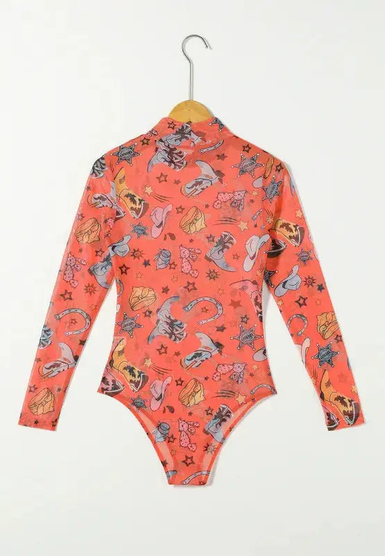 Printed Mock Neck Long Sleeve Bodysuit Coco’s Tee Boutique