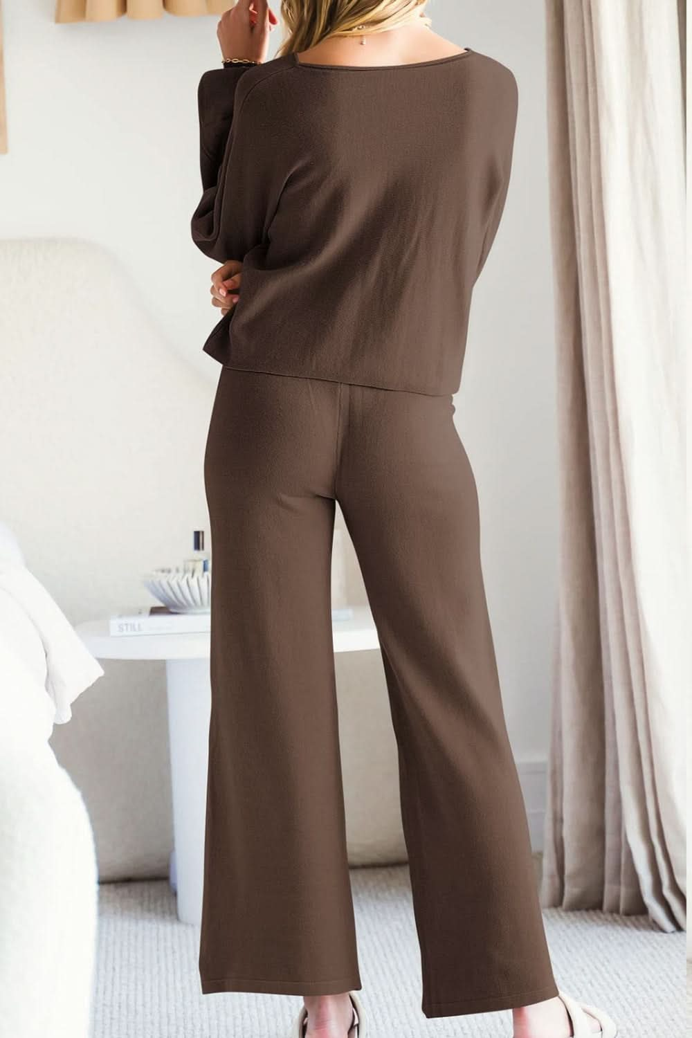 Sleek Basic Two-Piece Long Sleeve Top and Pants Set