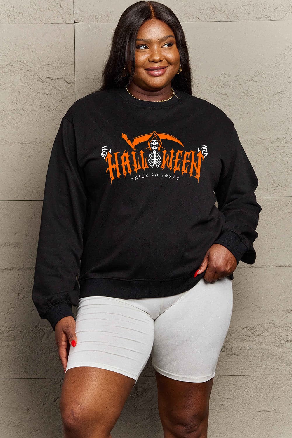 Simply Love Full Size HALLOWEEN TRICK OR TREAT Graphic Sweatshirt.