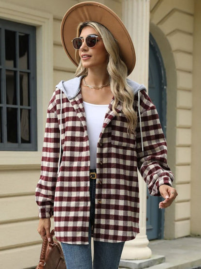 Plaid hooded jacket with pockets