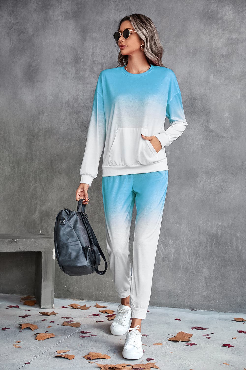 Gradient Round Neck Sweatshirt and Joggers Set.