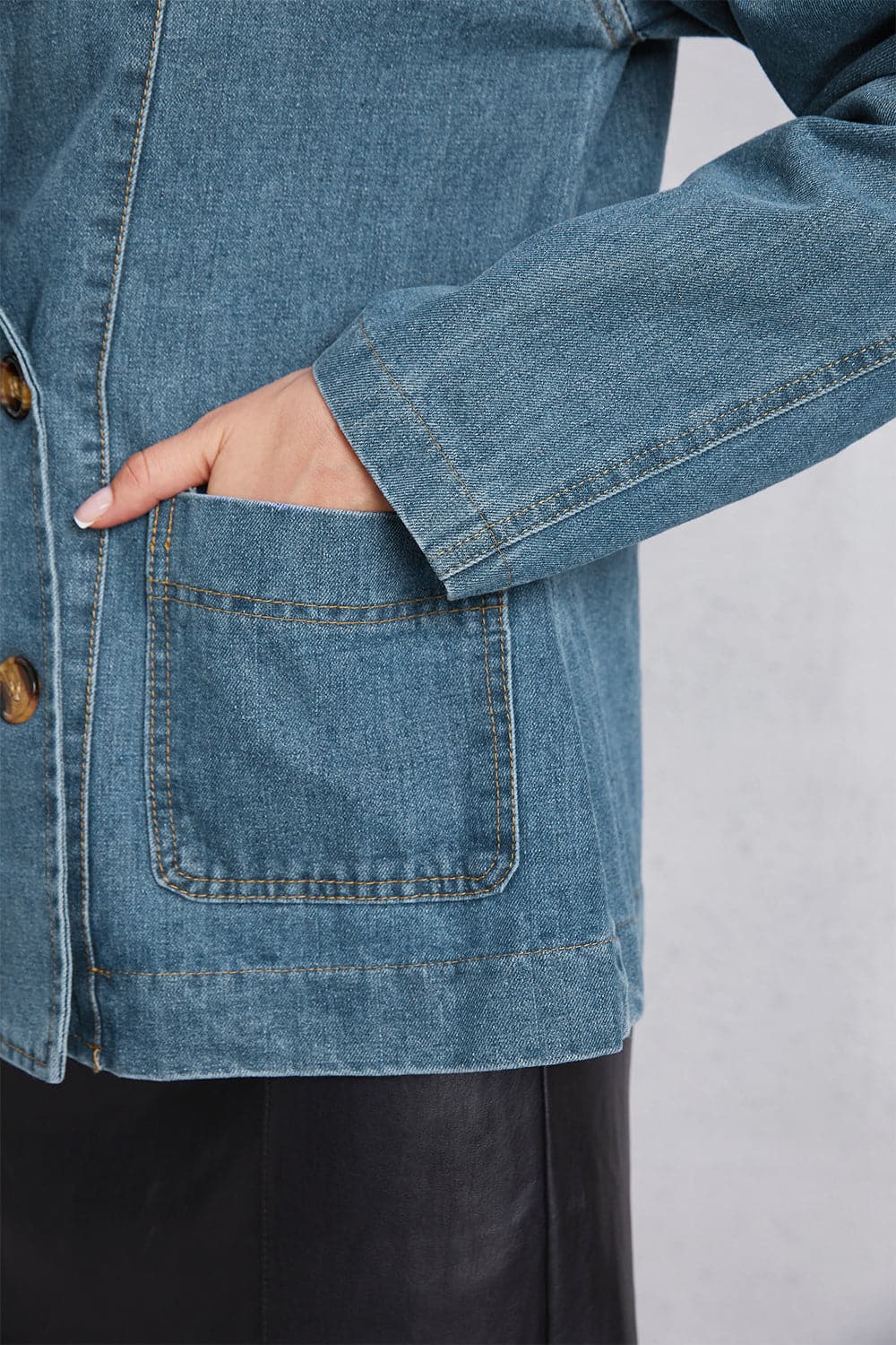 Pocketed Button Up Denim Jacket.