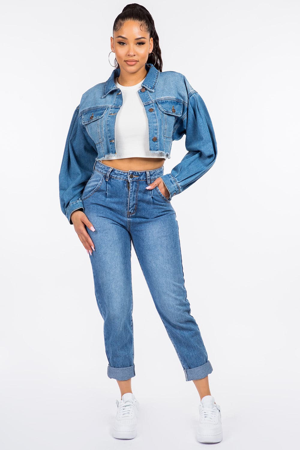 American Bazi High Waist Pleated Waist Mom Jeans.