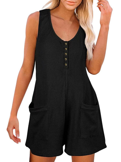 Full Size Pocketed Scoop Neck Sleeveless Romper.