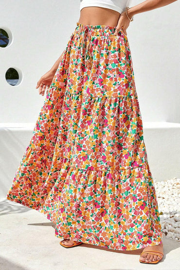 Printed Elastic Waist Maxi Skirt.